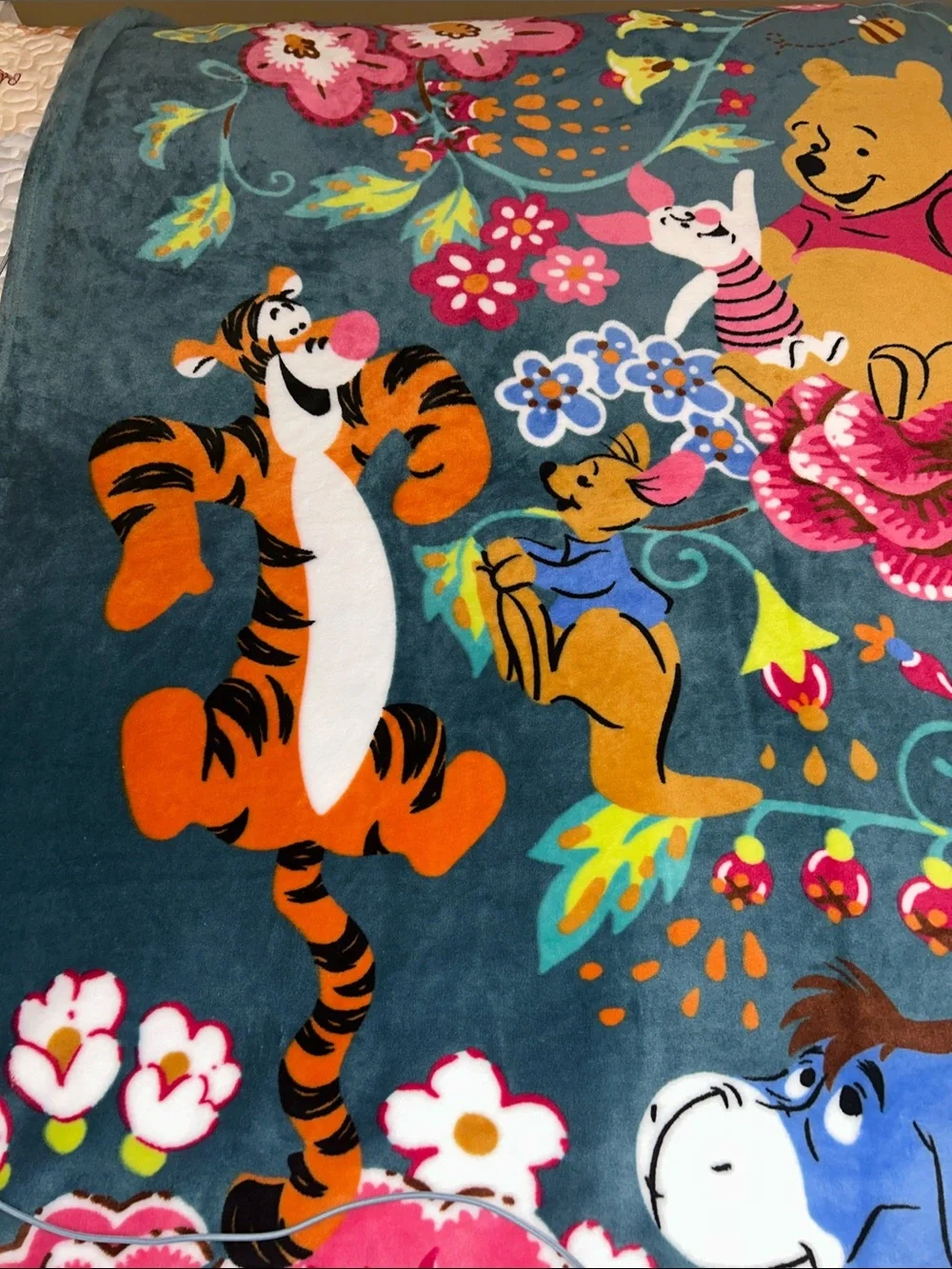 Vera Bradley Teal Floral Winnie the Pooh Throw Blanket 80”x50”